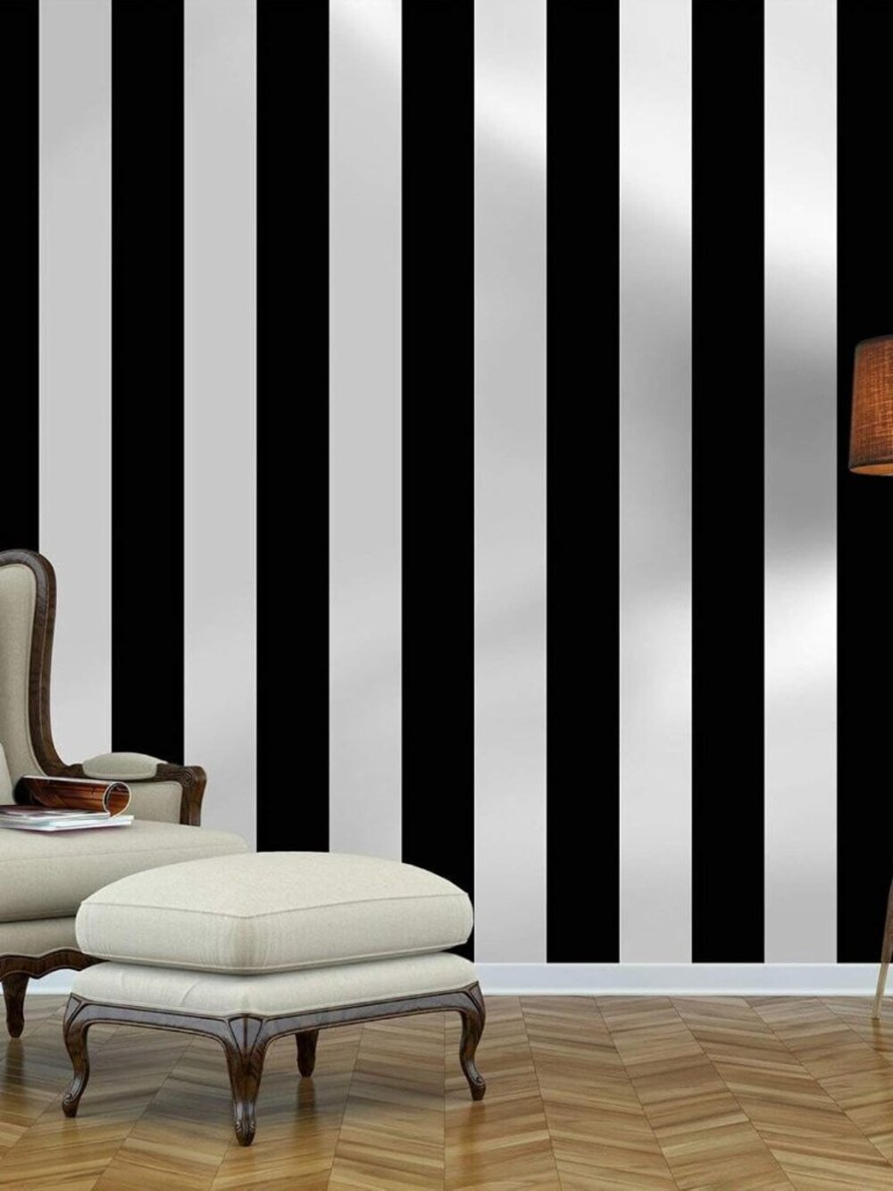 Striped Peel and Stick Wallpaper Black and White Self-Adhesive Wallpaper 394"x17